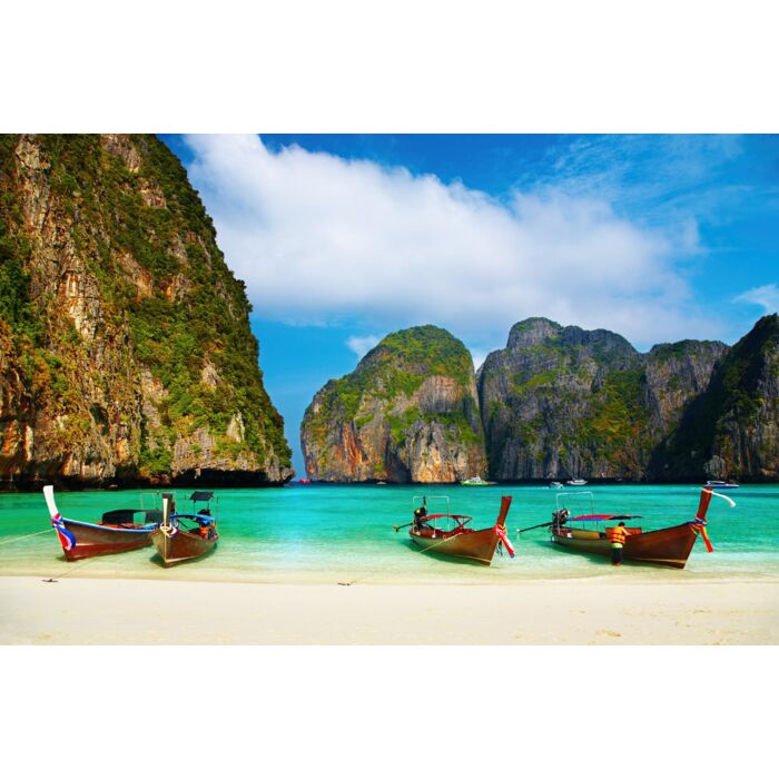 Tropical Beach - Traditional Long Tail Boats Thailand - ID # 12791054