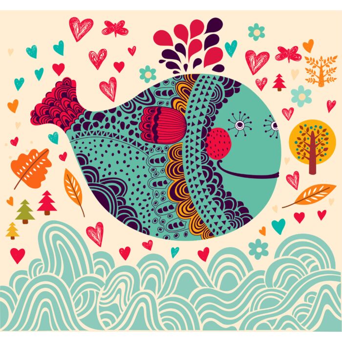 Cartoon Vector Illustration With Whale - ID # 45081959