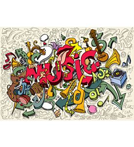 Abstract Music Artwork Trumpet Drums Piano Guitar Instruments - ID # 197253491