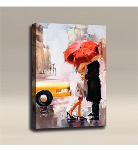 AcousticART Curated Abstract Art Collection #A3P1 Oil Painting: Couple Kissing in the Rain - Size: 36" L x 24" W x 2" - Portrait