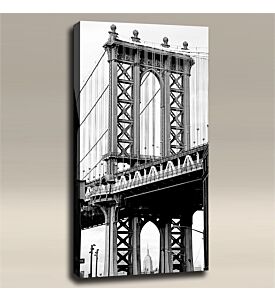 AcousticART Curated Cities Collection #C4P1 Brooklyn Bridge from Land BW - Size: 48" L x 24" W x 2" - Portrait