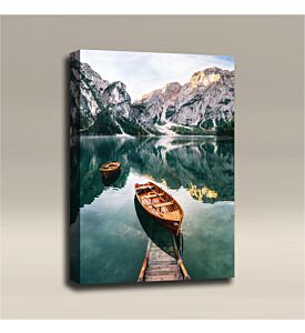 AcousticART Curated Nature Collection #N3P4 Seekofel Mountain Lake Boats - Size: 36" L x 24" W x 2" - Portrait