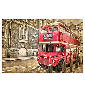 Red double decker bus vintage sepia texture London UK - ID # 203838535