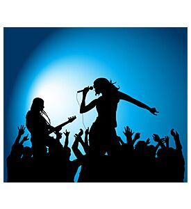 Female Singer And Guitarrist Silhouette On Blue - ID # 21432383