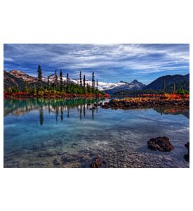 Majestic evergreen trees towering over crisp clear lake - ID # 240688744