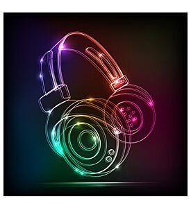 Vector Neon Headphones Grunge Music - ID # 49391413