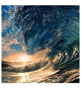 Rough Colored Ocean Wave Breaking Down At Sunset Time - ID # 82398091