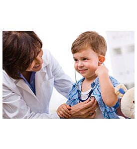 Senior Female Doctor Examining Happy Child Smiling - ID # 10651289
