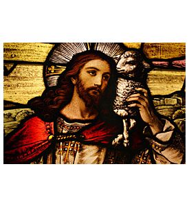 Stained Glass Depicting Jesus Holding A Lamb - ID # 11094500