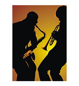 Two Jazz Man Isolated On The Orange Background - ID # 21976383