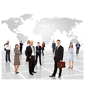 Businessmen Standing In Front Of An Earth Map -Dark - ID # 27466025