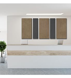 Acoustic Panels - 5 pc noise absorption sound panels. Style: SUEDE-BANDED-RIBBON - Covers 32 Sq. Feet.