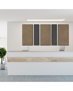 Acoustic Panels - 5 pc noise absorption sound panels. Style: SUEDE-BANDED-RIBBON - Covers 32 Sq. Feet.